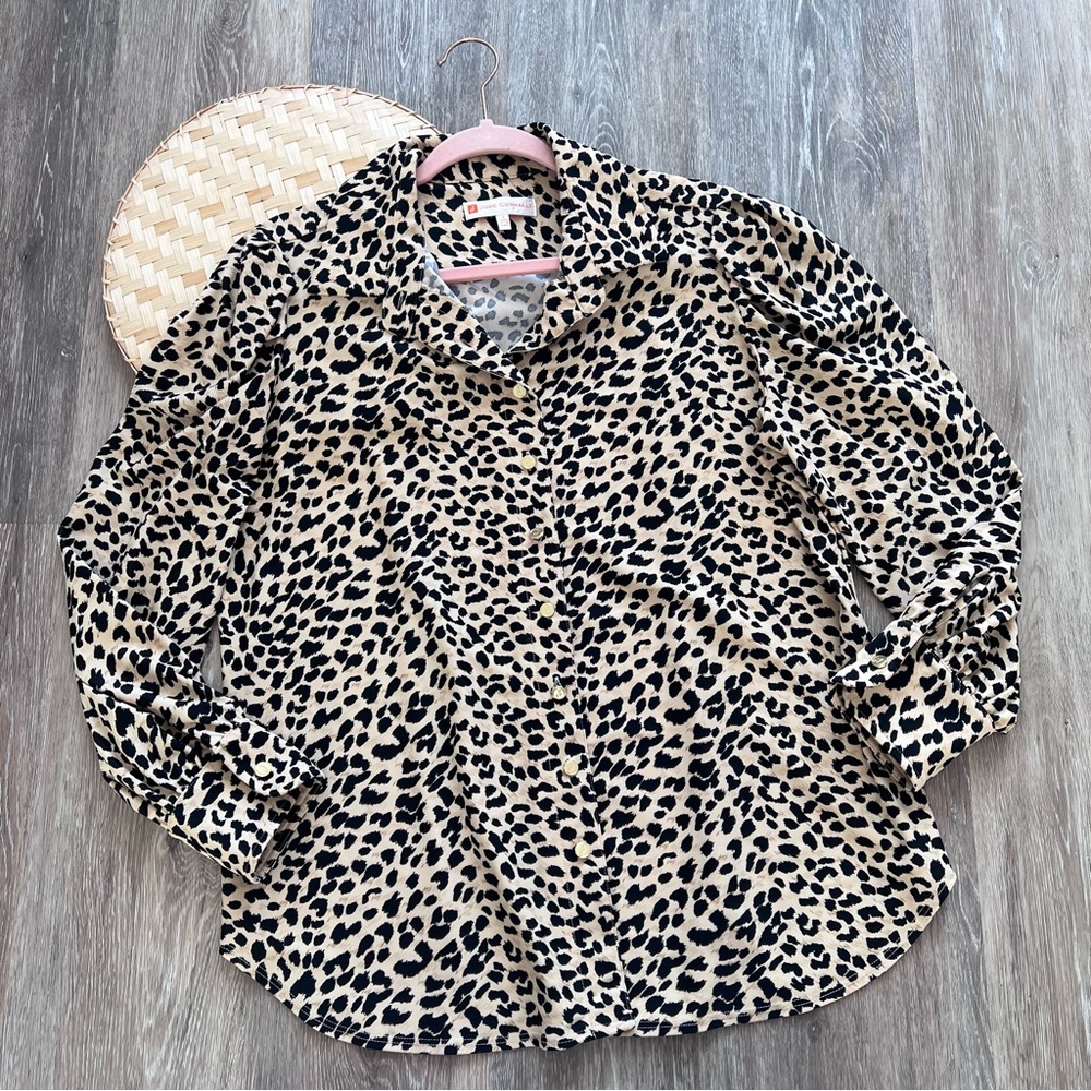 Jude connally leopard print button down blouse